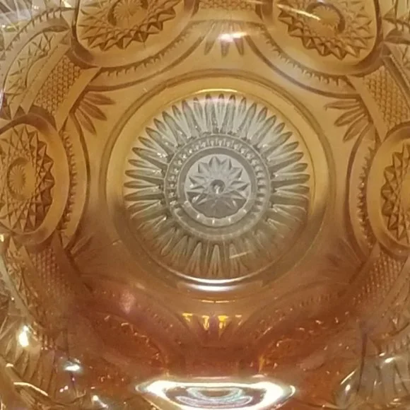 Imperial Marigold Carnival Glass Compote Fruit Centerpiece Ruffled Art Glass - Picture 7 of 8